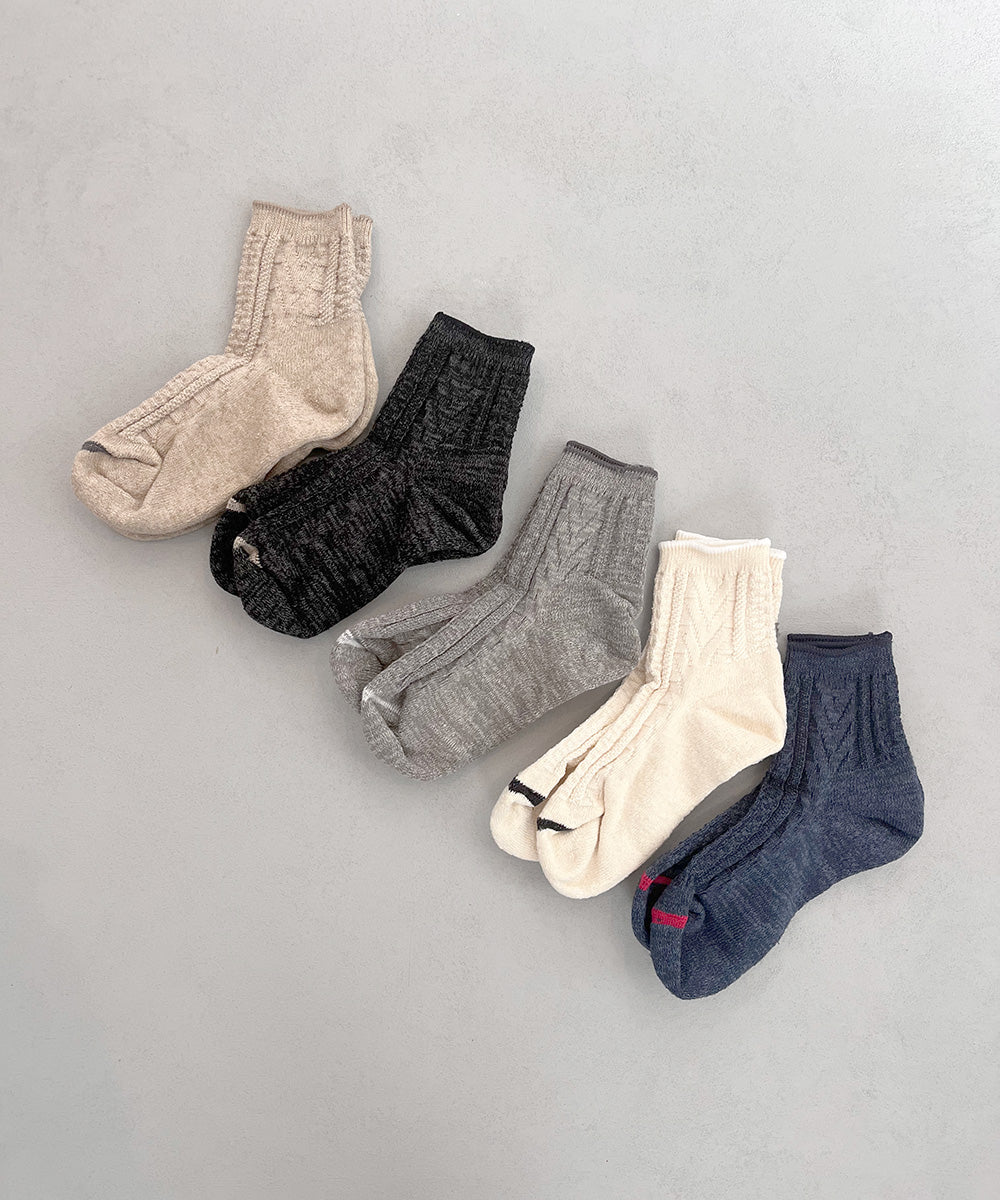 TM42W-202【 Back Side Pile Knit Cable Hemp Socks 】