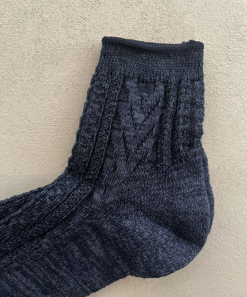 TM42W-202【 Back Side Pile Knit Cable Hemp Socks 】